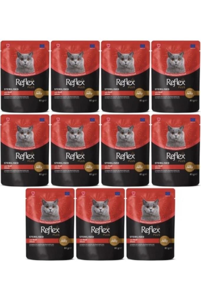 Reflex Plus Sos Içinde Parça Biftek Etli Kısırlaştırılmış Kedi Konservesi 85gr - 11 Adet