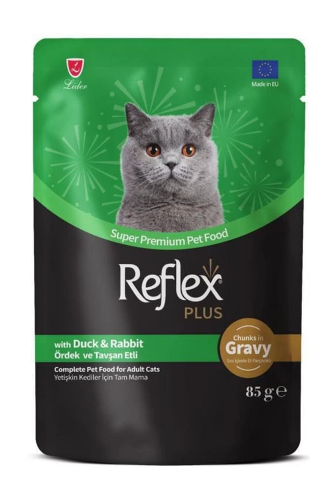 Reflex Plus Sos İçinde Parça Ördek ve Tavşan Etli Yetişkin Kedi Konservesi 85gr - 11 Adet