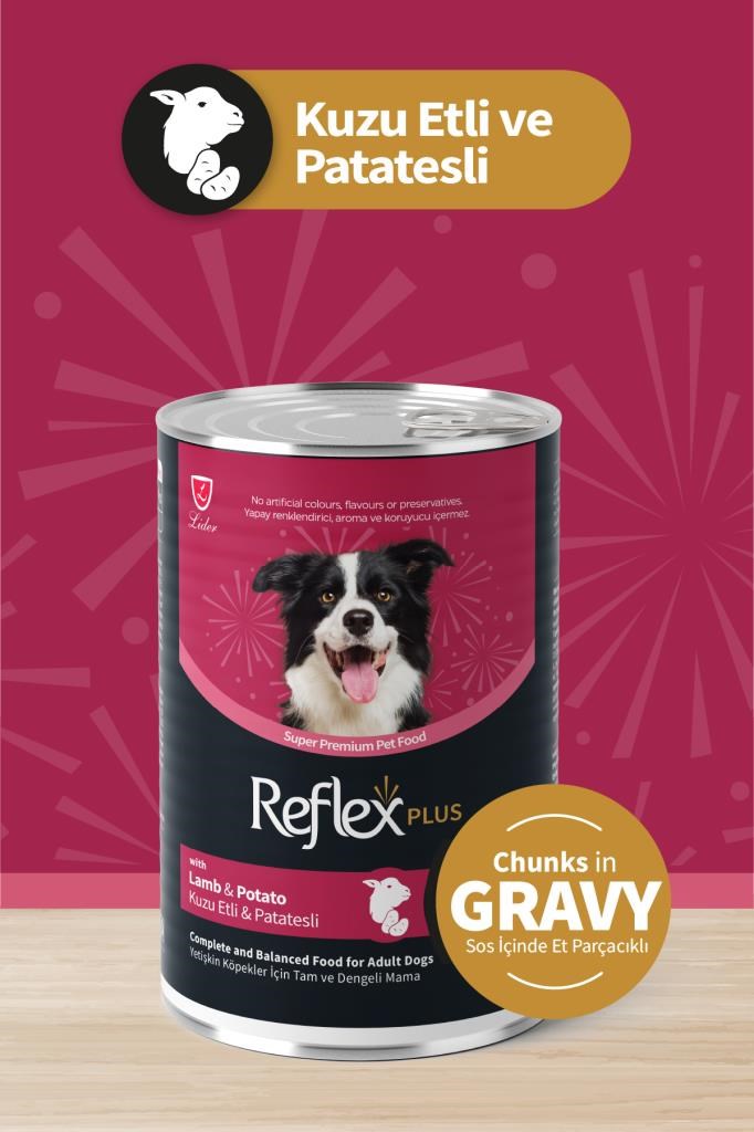 Reflex Plus Soslu Kuzulu Patatesli Köpek Konservesi 24x400 Gr