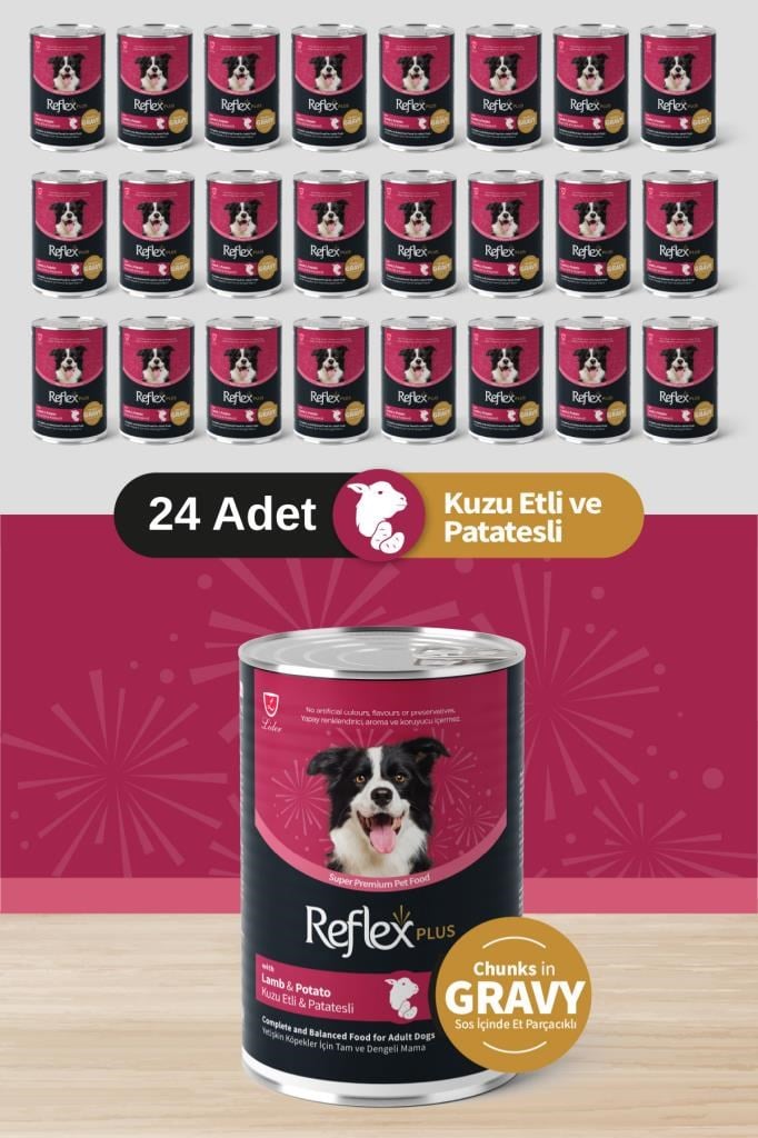 Reflex Plus Soslu Kuzulu Patatesli Köpek Konservesi 24x400 Gr