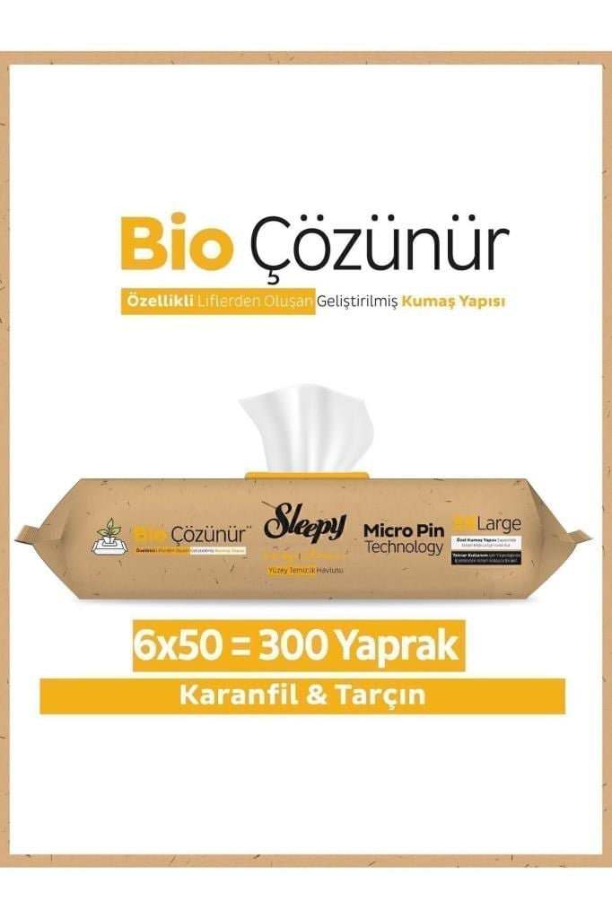 Sleepy Bio Çözünür Yüzey Temizlik Havlusu&mendili Karanfil&tarçın 6x50 (300 YAPRAK)