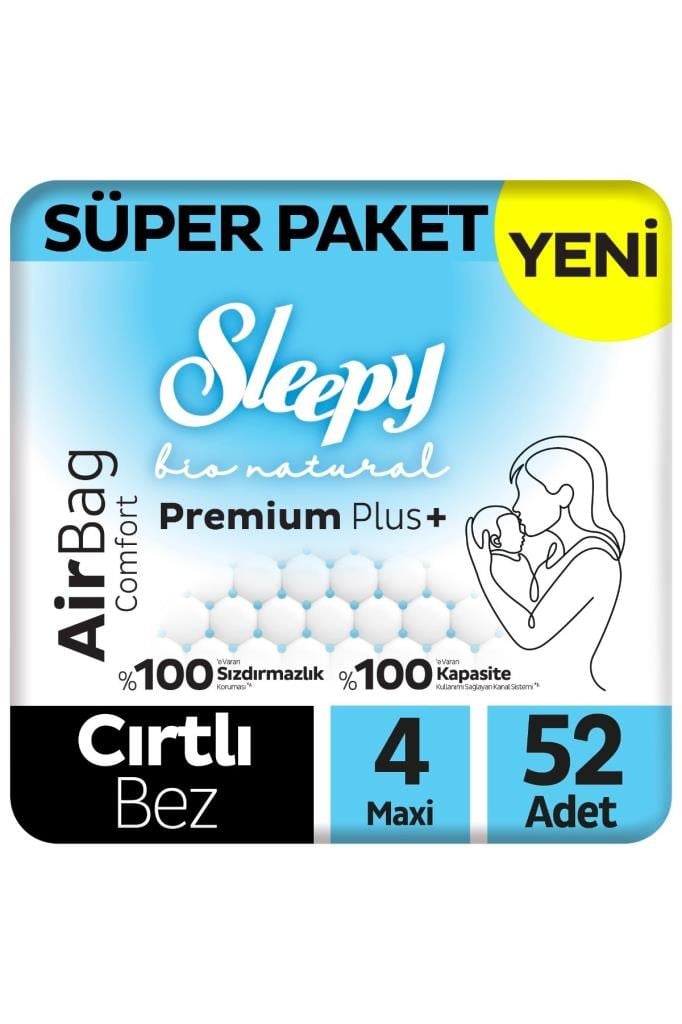 Sleepy Bio Natural Premium Plus Airbag Comfort Süper Paket Bebek Bezi 4 Numara Maxi 52 Adet
