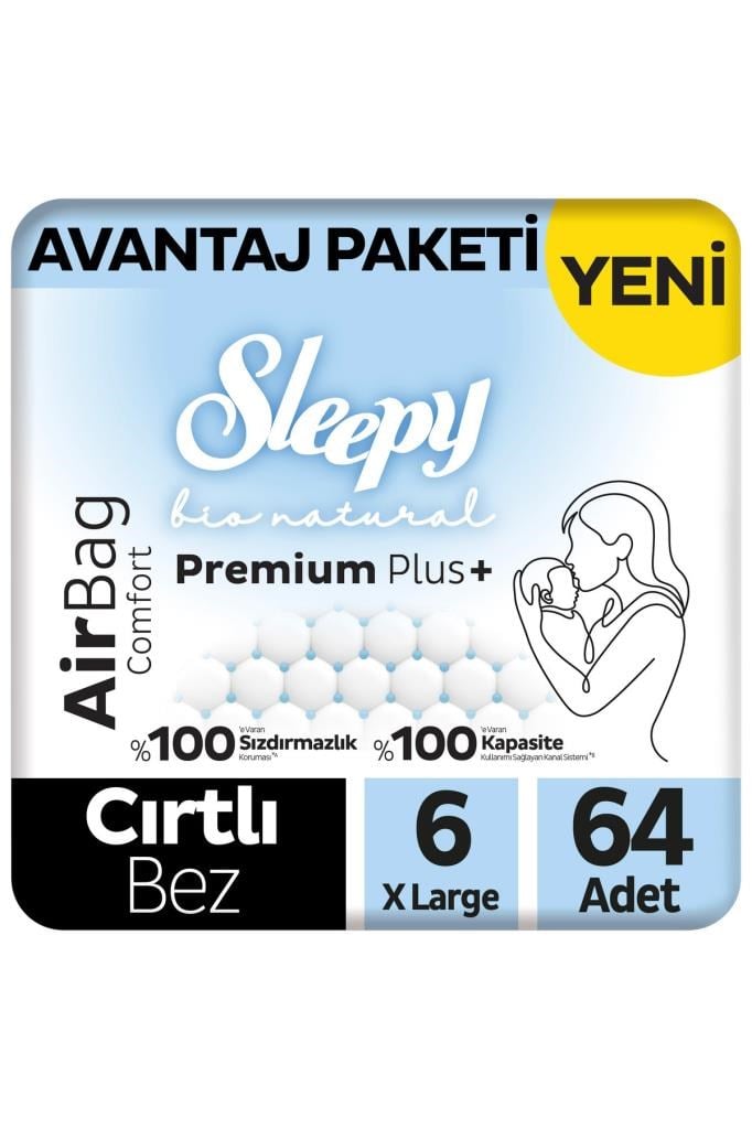Sleepy Bio Natural Premium Plus Airbag Comfort Avantaj Paketi Bebek Bezi 6 Numara Xlarge 64 Adet