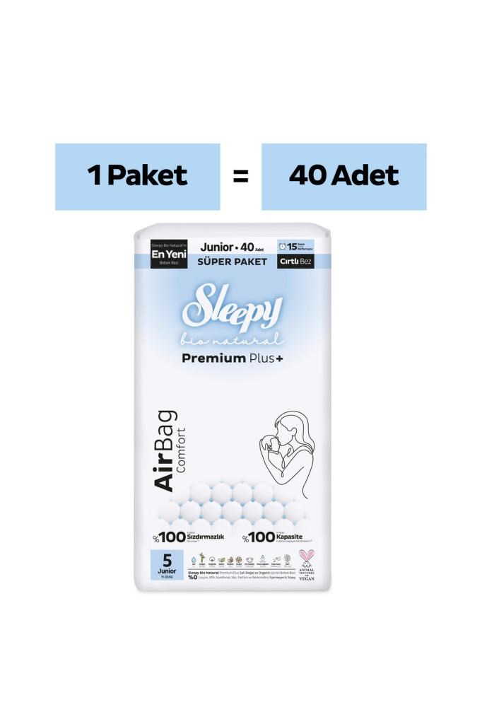 Sleepy Bio Natural Premium Plus Airbag Comfort Süper Paket Bebek Bezi 5 Numara Junior 40 Adet
