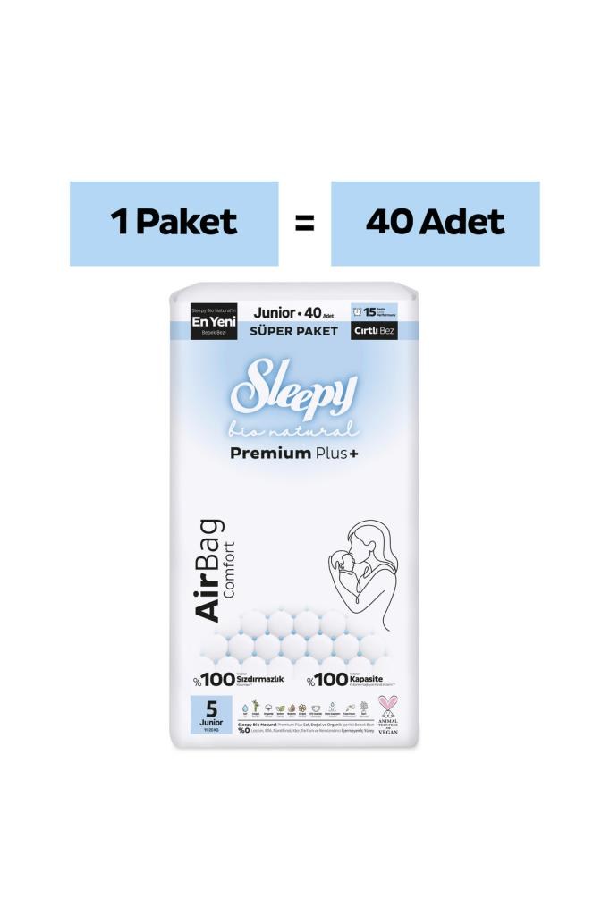 Sleepy Bio Natural Premium Plus Airbag Comfort Süper Paket Bebek Bezi 5 Numara Junior 40 Adet