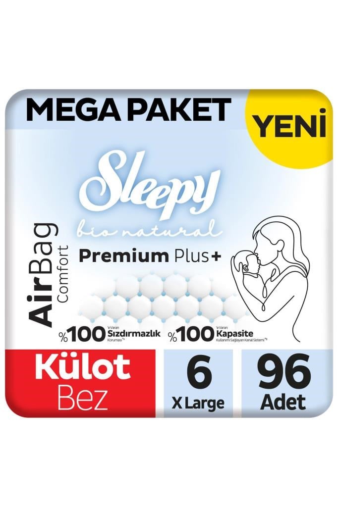 Sleepy Bio Natural Premium Plus Airbag Comfort Mega Paket Külot Bez 6 Numara Xlarge 96 Adet