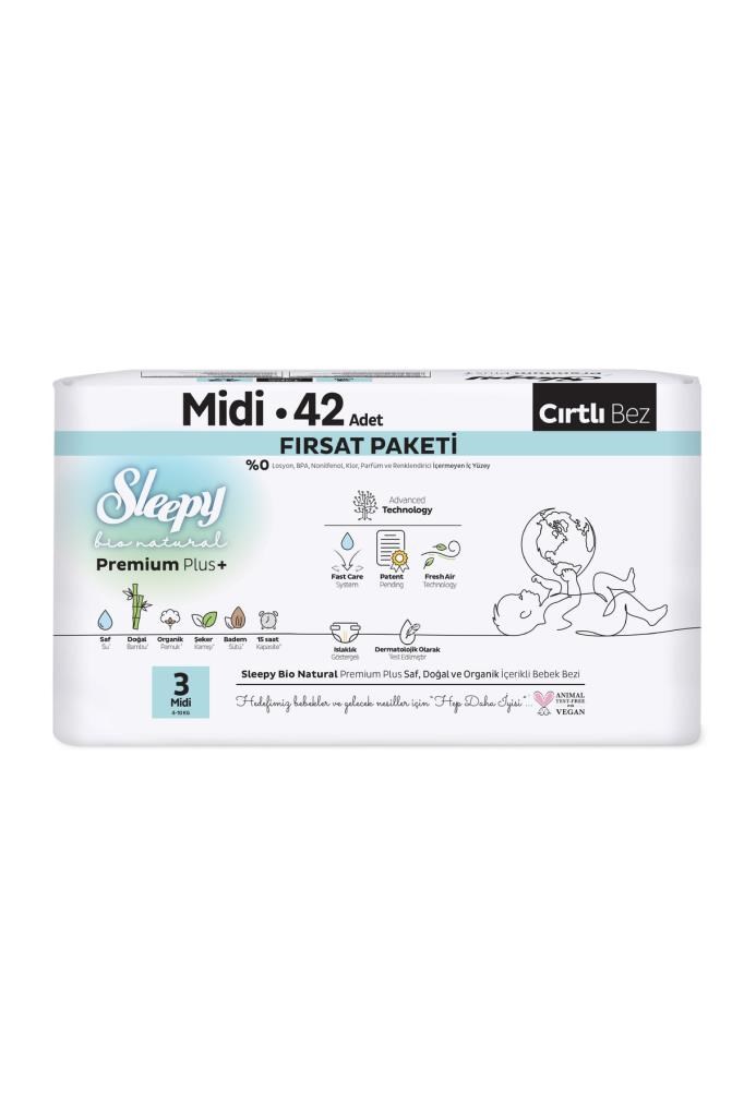 Sleepy Bio Natural Premium Plus Fırsat Paketi Bebek Bezi 3 Numara Midi 42 adet