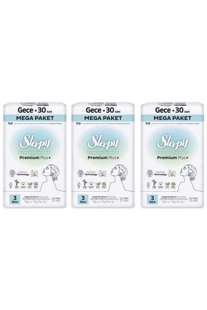 Sleepy Bio Natural Premium Plus Hijyenik Ped Mega Paket Gece 30X3 (90 Adet)