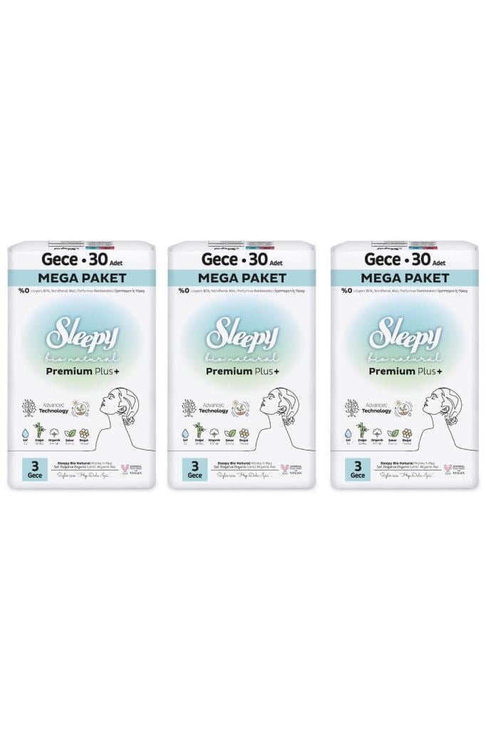 Sleepy Bio Natural Premium Plus Hijyenik Ped Mega Paket Gece 30X3 (90 Adet)