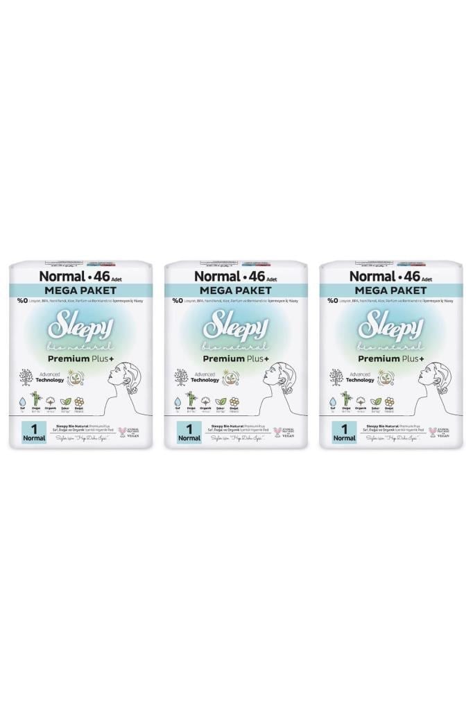 Sleepy Bio Natural Premium Plus Hijyenik Ped Mega Paket Normal 46X3 (138 Adet)