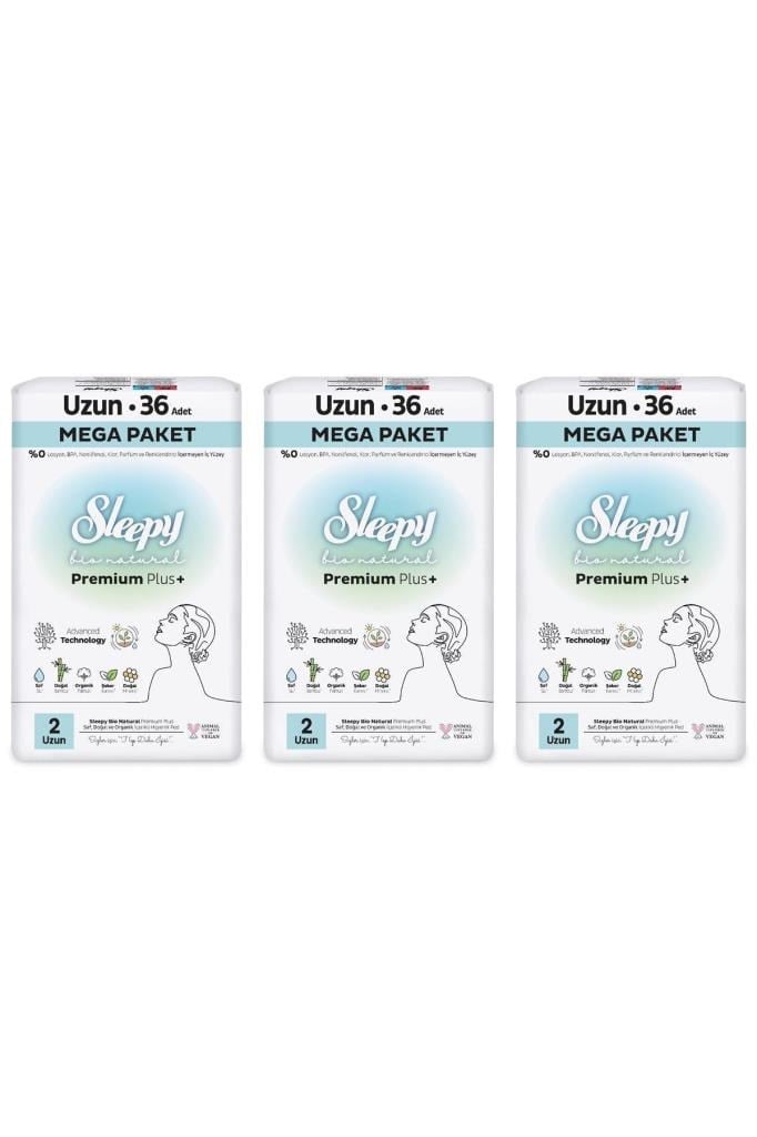 Sleepy Bio Natural Premium Plus Hijyenik Ped Mega Paket Uzun 36X3 (108 Adet)