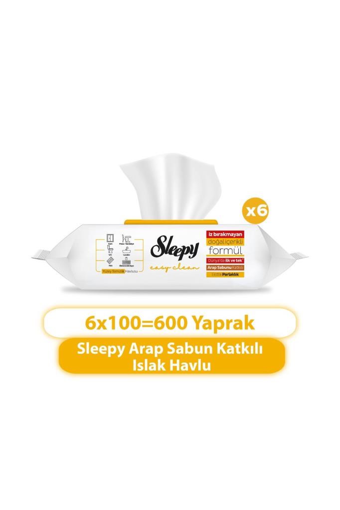 Sleepy Easy Clean Arap Sabunu Katkılı Yüzey Temizlik Havlusu&mendili 6x100 (600 YAPRAK)