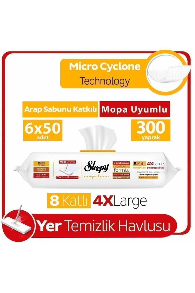 Sleepy Easy Clean Arap Sabunu Katkılı Mopa Uyumlu Yer Temizlik Havlusu&mendili 6x50 (300 YAPRAK)