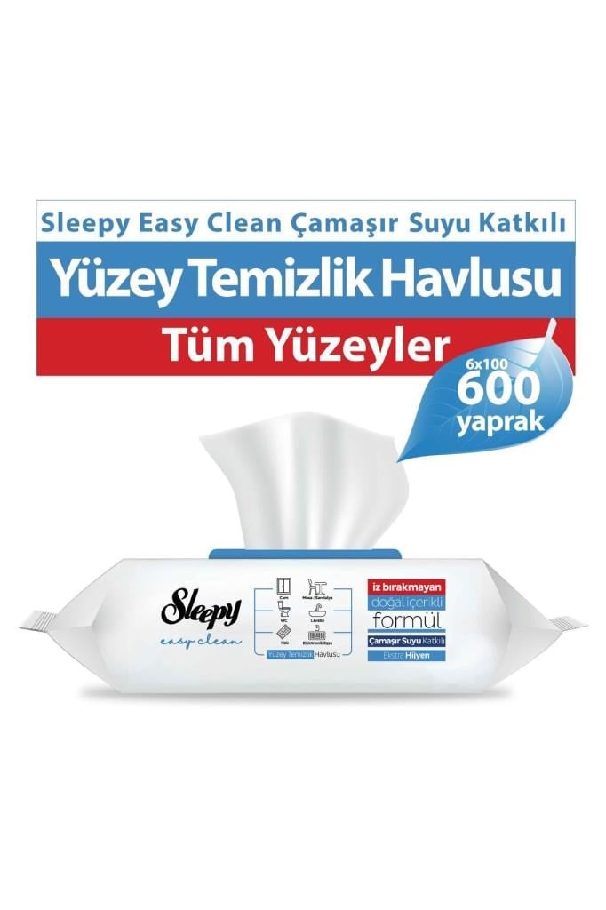 Sleepy Easy Clean Çamasır Suyu Katkılı Yüzey Temizlik Havlusu&Mendili 6x100 (600 Yaprak)