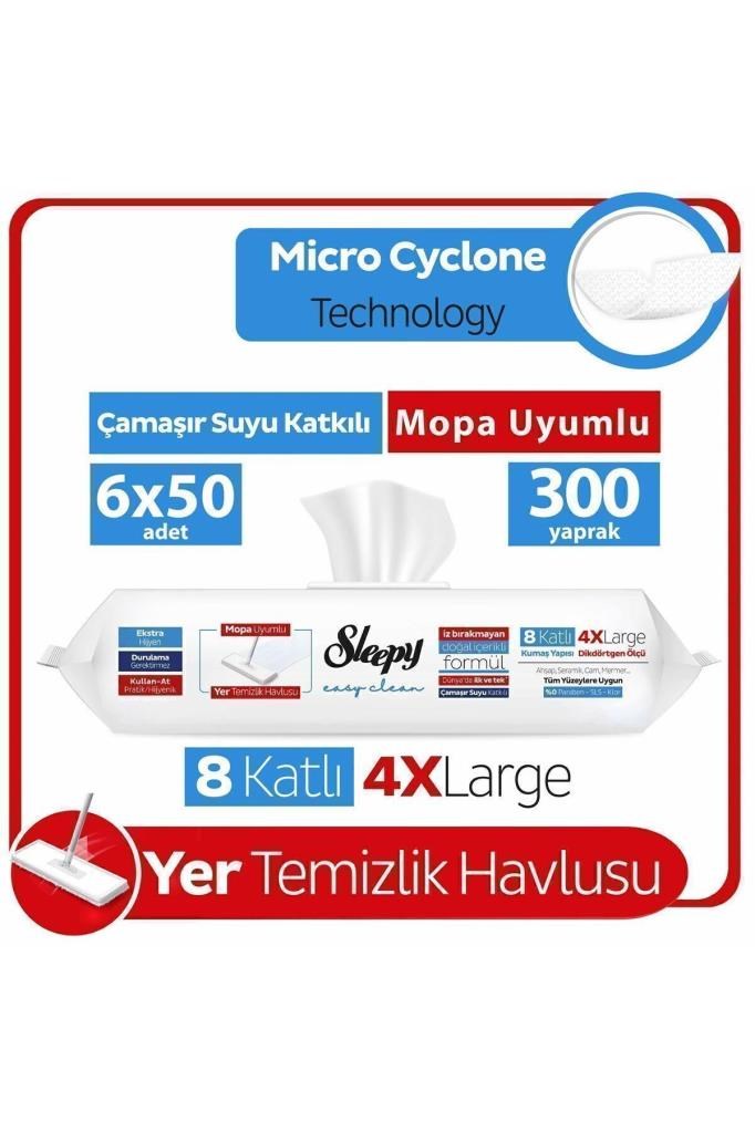 Sleepy Easy Clean Çamaşır Suyu Katkılı Mopa Uyumlu Yer Temizlik Havlusu&mendili 6x50 (300 YAPRAK)