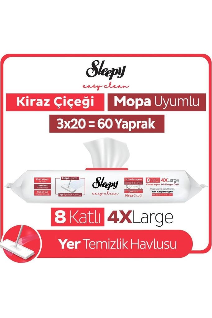 Sleepy Easy Clean Kiraz Çiçeği Mopa Uyumlu Yer Temizlik Havlusu&mendili 3x20 (60 YAPRAK)