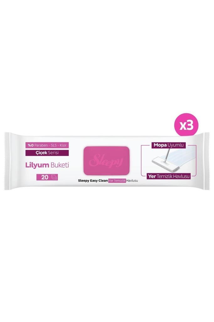 Sleepy Easy Clean Lilyum Buketi Mopa Uyumlu Yer Temizlik Havlusu&Mendili 3X20 (60 Yaprak)
