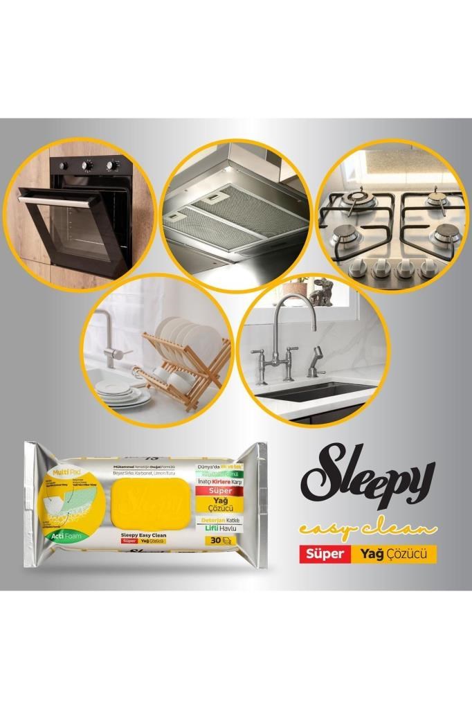 Sleepy Easy Clean Süper Yağ Çözücü Yüzey Temizlik Havlusu&mendili 2x30 (60 YAPRAK)
