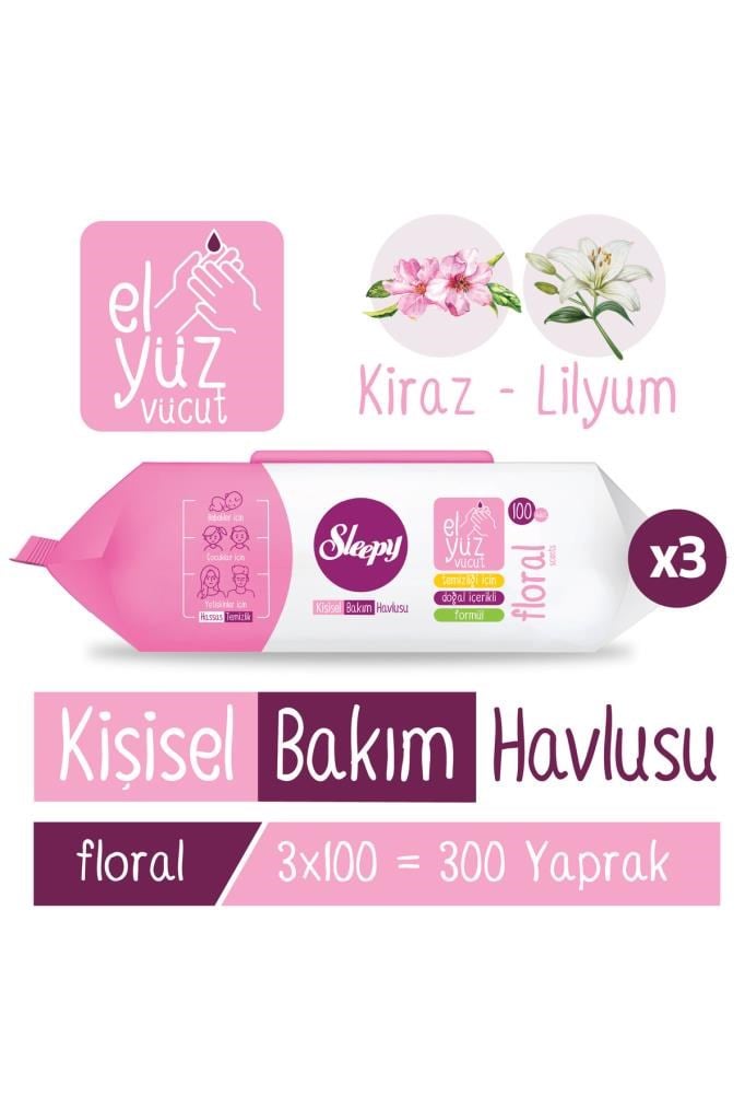 Sleepy Floral Kişisel Bakım Havlusu 3x100 (300 Yaprak)