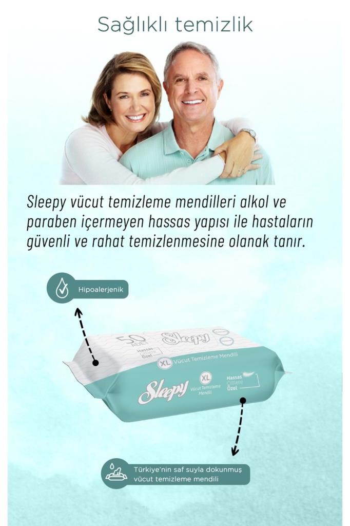 Sleepy Hasta Vücut Temizleme Islak Mendil Havlu 50 Yaprak XL (6 Lı Set)