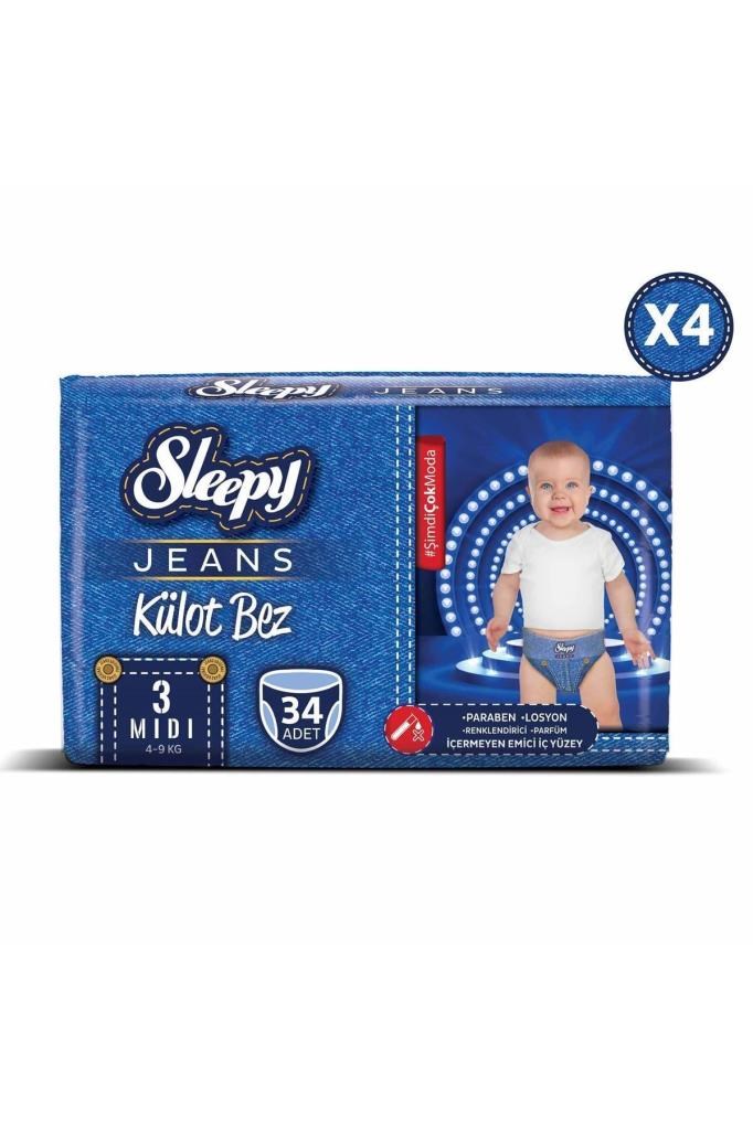 Sleepy Jeans Külot Bez 3 Beden Midi 4'lü Jumbo 136 Adet