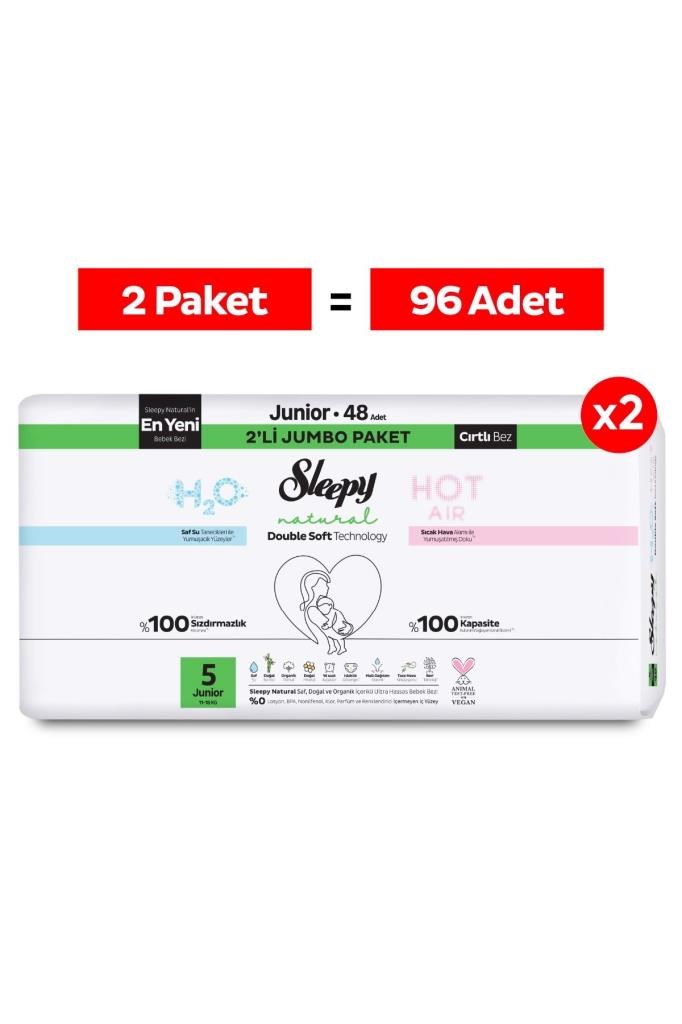 Sleepy Natural Double Soft Avantajlı Mega Paket Bebek Bezi 5 Numara Junior 96 Adet