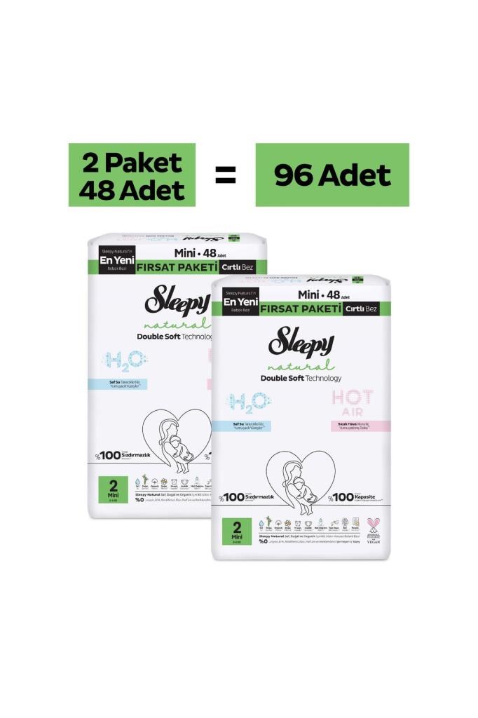 Sleepy Natural Double Soft Fırsat Paketi Bebek Bezi 2 Numara Mini 96 Adet