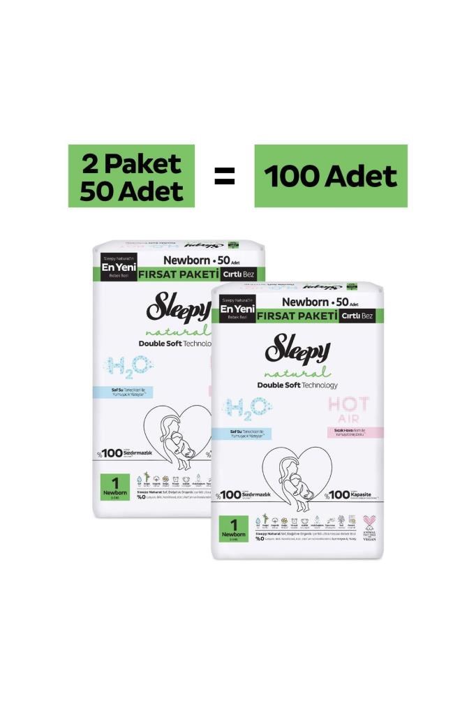 Sleepy Natural Double Soft Fırsat Paketi Bebek Bezi 1 Numara Newborn 100 Adet