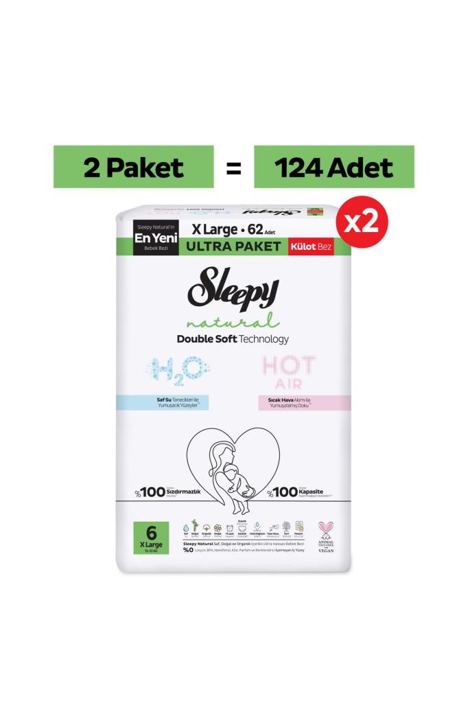 Sleepy Natural Double Soft Ultra Fırsat Paketi Külot Bez 6 Numara Xlarge 124 Adet
