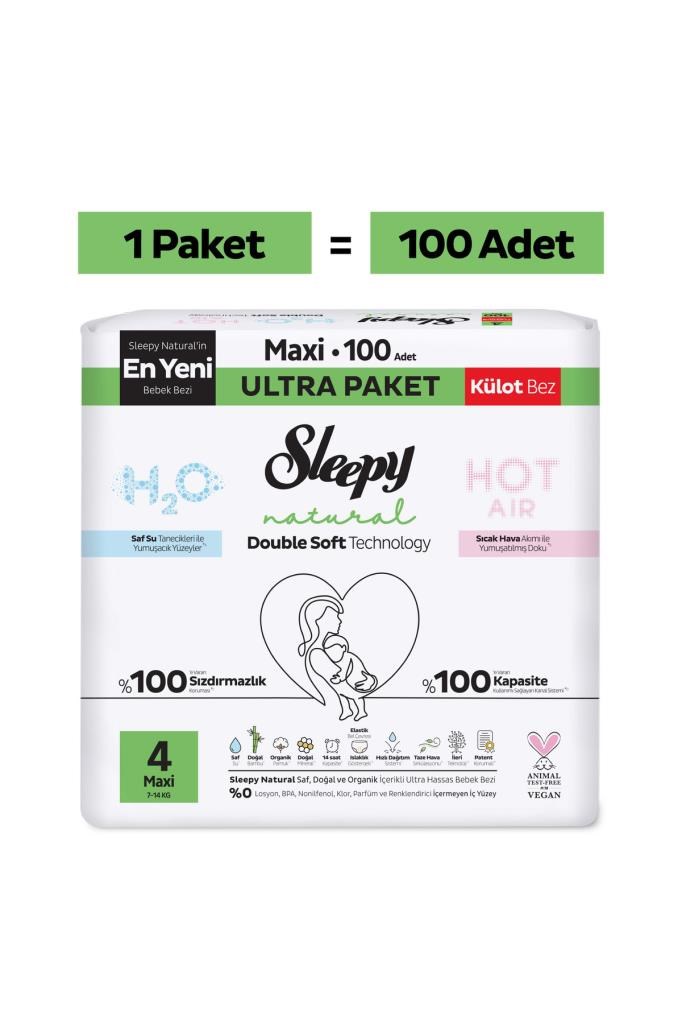 Sleepy Natural Double Soft Ultra Paket Külot Bez 4 Numara Maxi 100 Adet