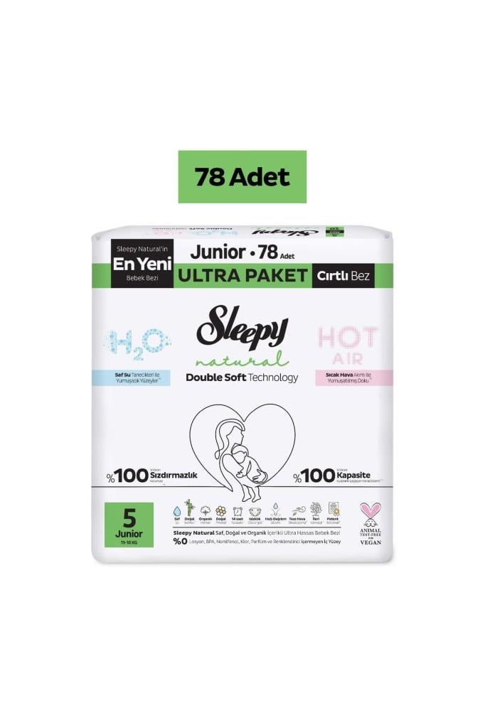 Sleepy Natural Double Soft Ultra Paket Bebek Bezi 5 Numara Junior 78 Adet