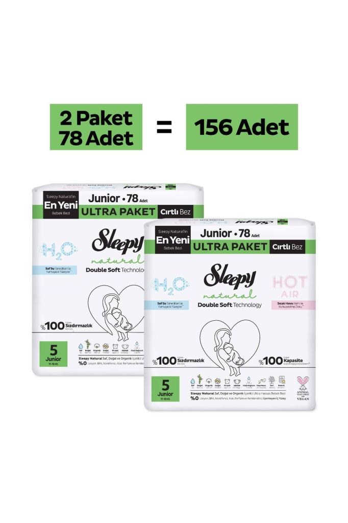 Sleepy Natural Double Soft Ultra Paket Bebek Bezi 5 Numara Junior 156 Adet