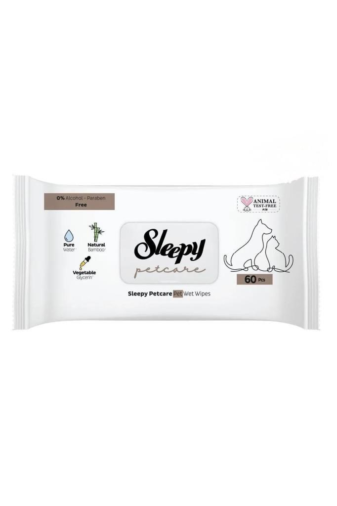 Sleepy Petcare Evcil Hayvan Islak Havlusu 60 Yaprak 3 Paket Kedi Köpek Pati Sevimli Dostlar
