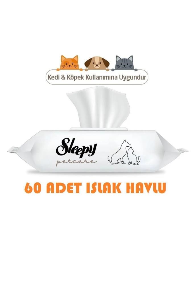 Sleepy Petcare Evcil Hayvan Islak Havlusu 60 Yaprak 3 Paket Kedi Köpek Pati Sevimli Dostlar