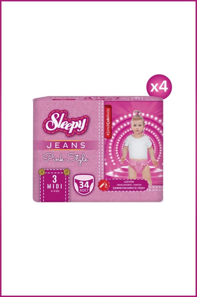 Sleepy Pink Jeans Külot Bez 3 Numara Midi 4’lü Jumbo 136 Adet