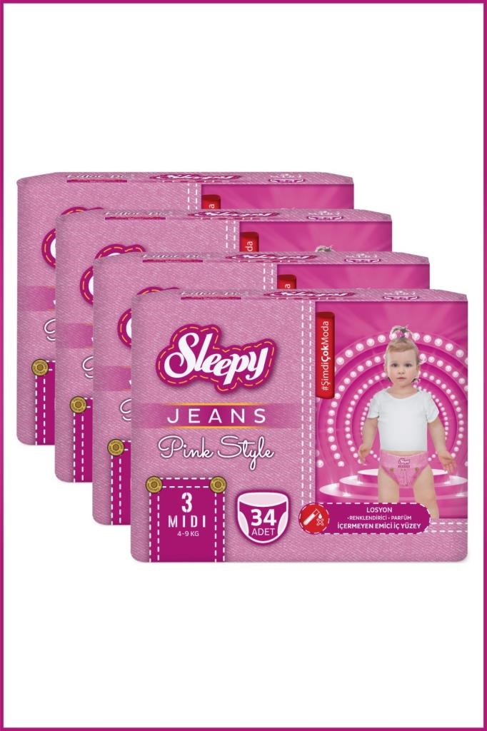 Sleepy Pink Jeans Külot Bez 3 Numara Midi 4’lü Jumbo 136 Adet
