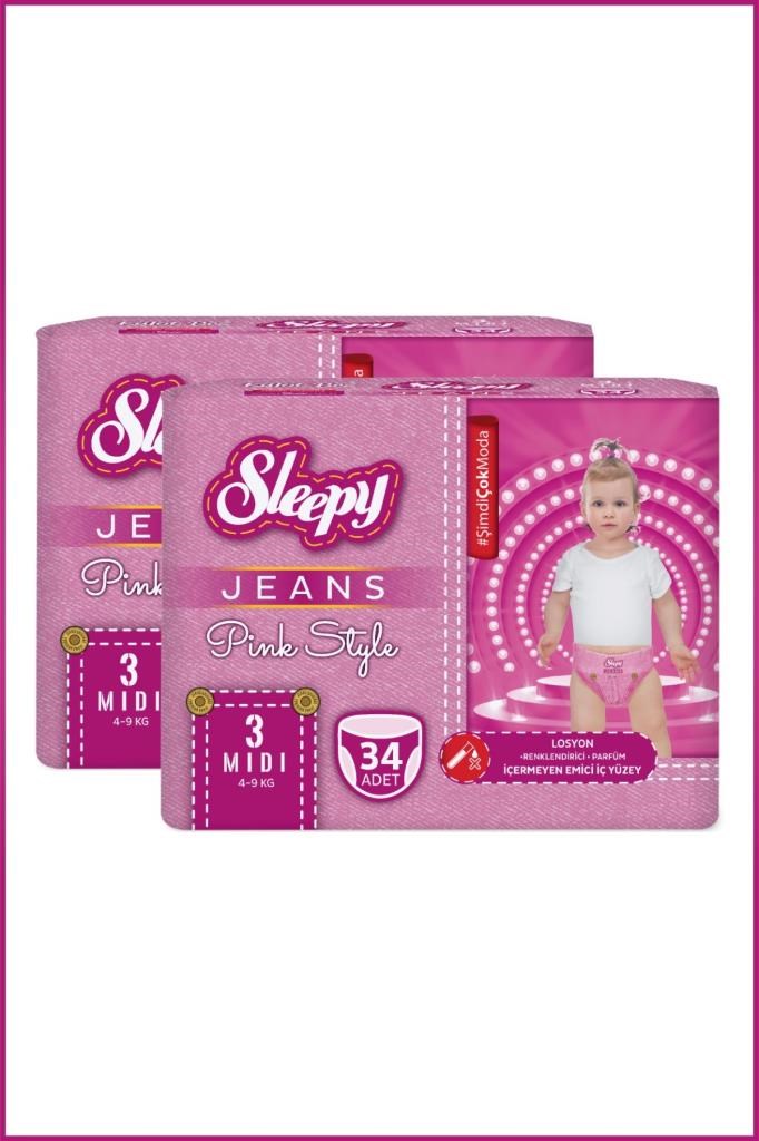 Sleepy Pink Jeans Külot Bez 3 Numara Midi 2'li Jumbo 68 Adet