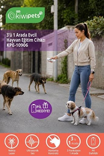 Tiny Kiwipets KPE-10906 3'ü 1 Arada Köpek Kovucu Hayvan Eğitim Cihazı | Ultrasonik Eğitim & Havlama Kontrolü & LED Işıklı