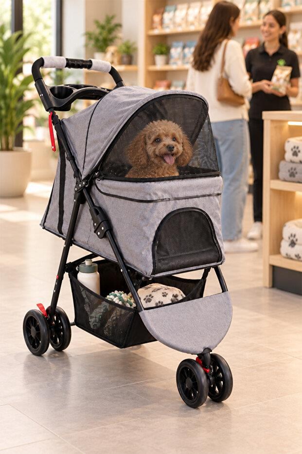 Tiny Kiwipets KPPC-10866 Evcil Hayvan Arabası | 15 kg Taşıma Kapasitesi | Katlanabilir | Frenli
