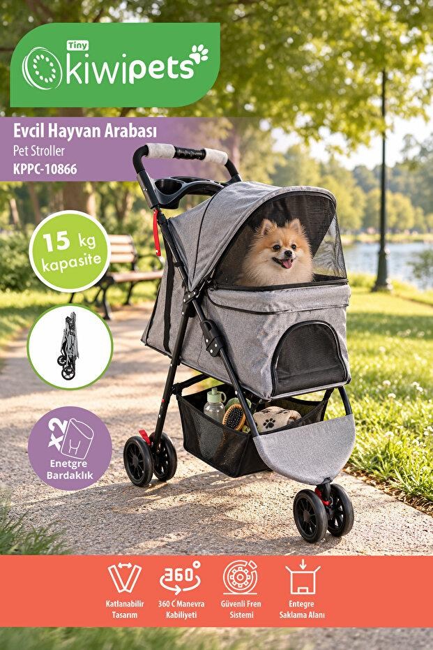 Tiny Kiwipets KPPC-10866 Evcil Hayvan Arabası | 15 kg Taşıma Kapasitesi | Katlanabilir | Frenli