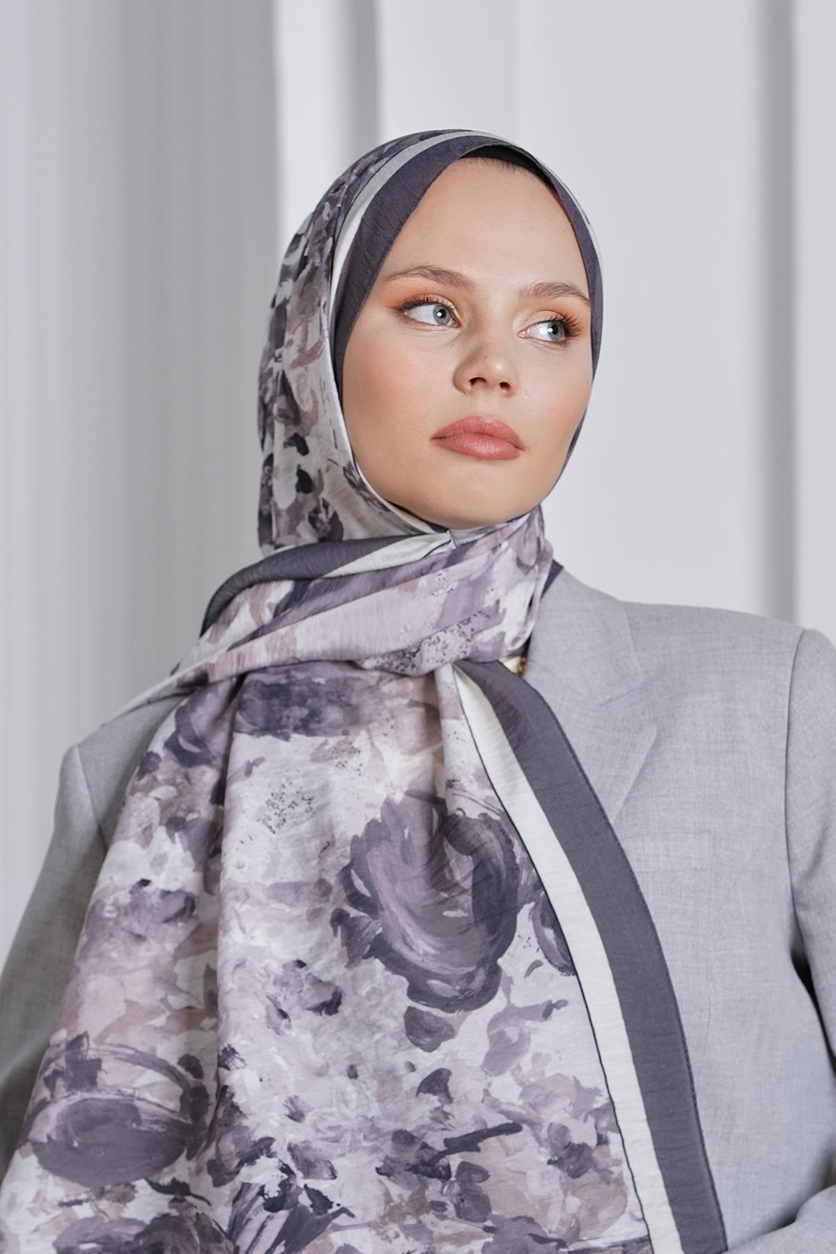 Loryan Scarf Diamond Şal - Diamond Henna İpeksi Şal 4284 Füme