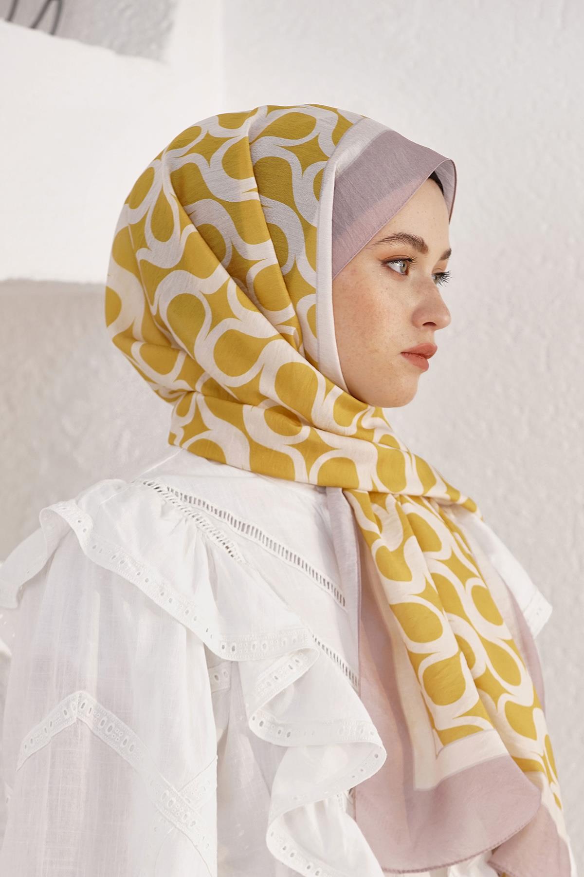 Loryan Scarf Diamond Şal - Diamond Mirror İpeksi Şal 4289 Hardal