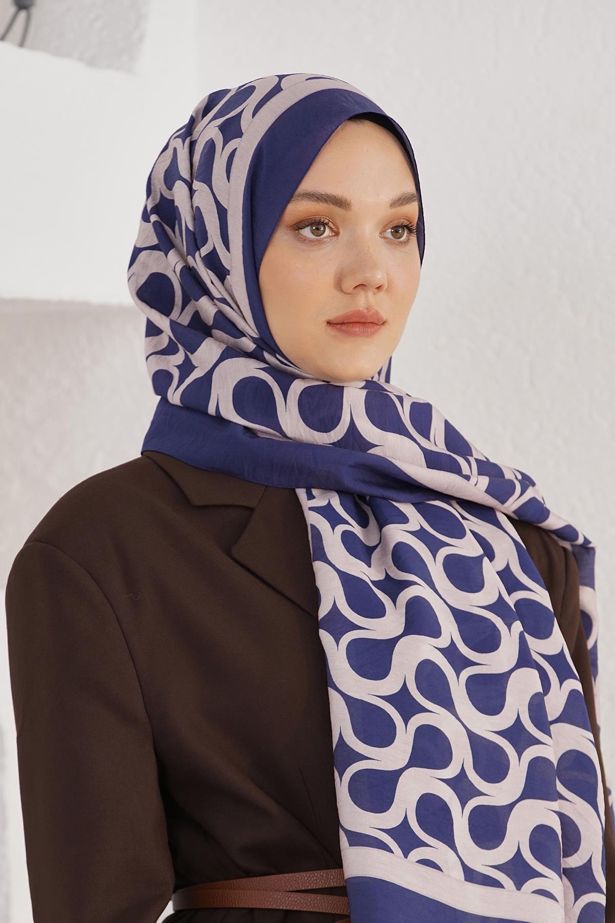 Loryan Scarf Diamond Şal - Diamond Mirror İpeksi Şal 4289 Lacivert