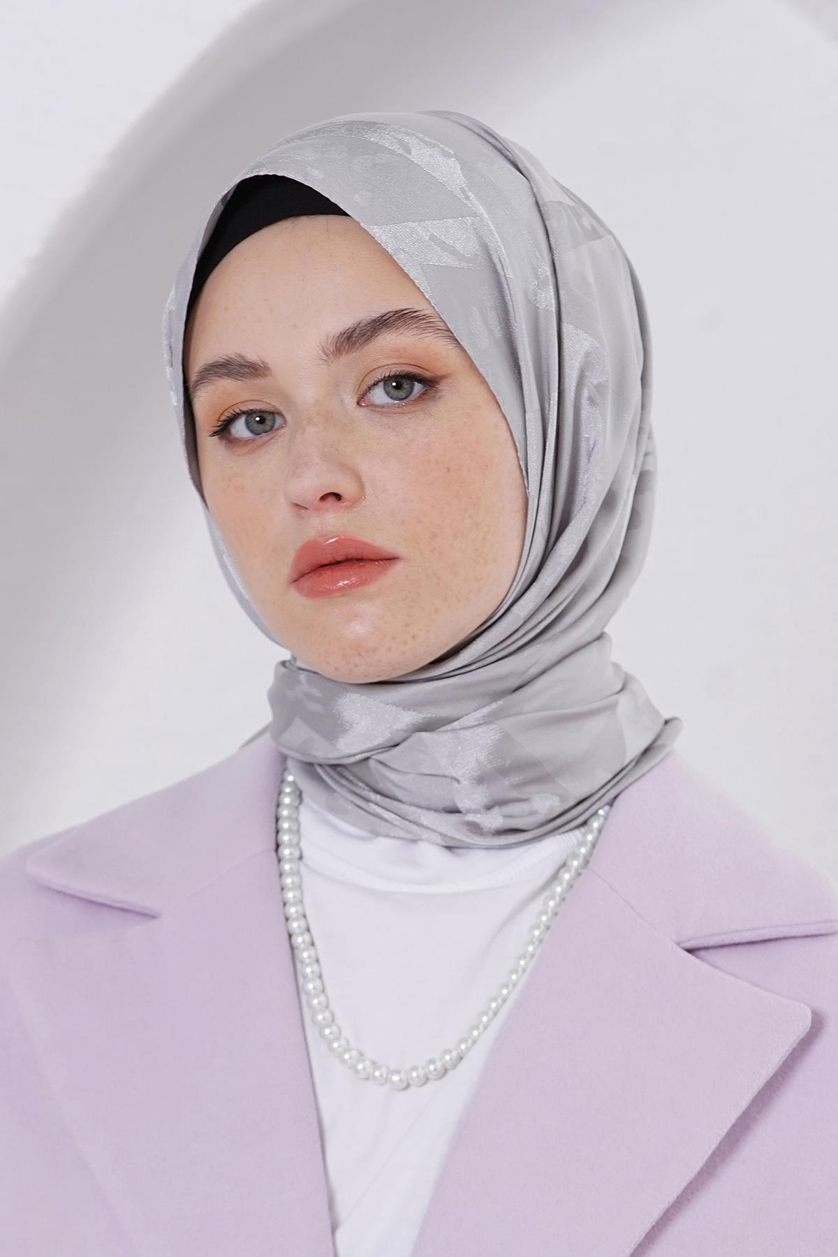 Loryan Scarf Jakar Şal - Delta Floş Jakar Şal 4299 Gri