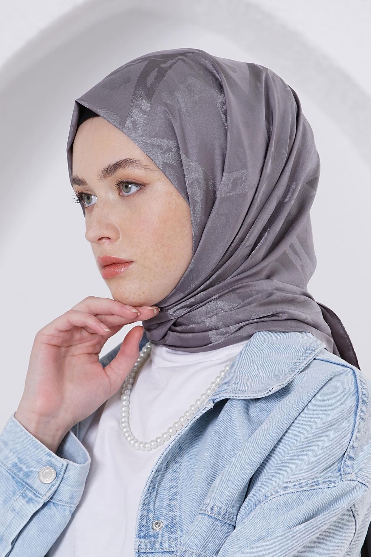 Loryan Scarf Jakar Şal - Delta Floş Jakar Şal 4299 Füme