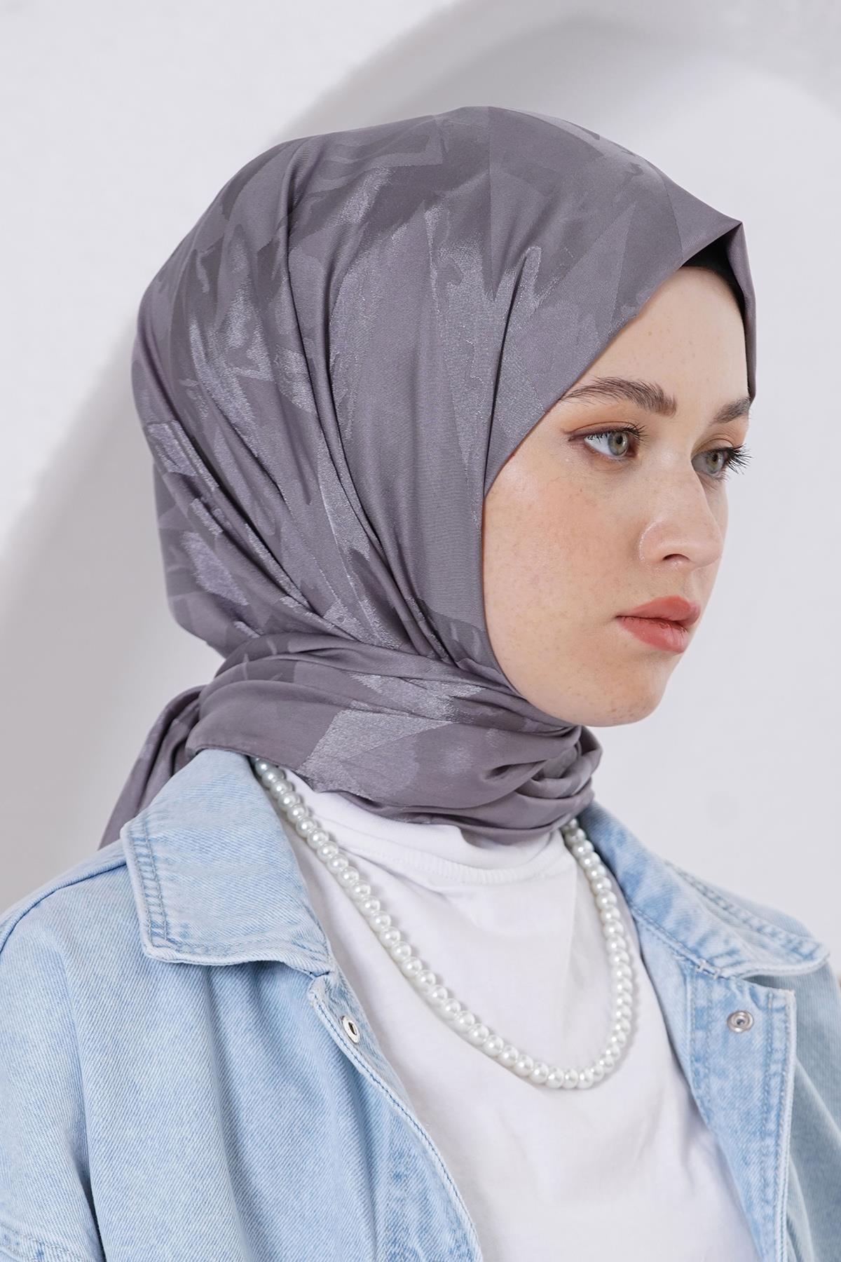 Loryan Scarf Jakar Şal - Delta Floş Jakar Şal 4299 Füme