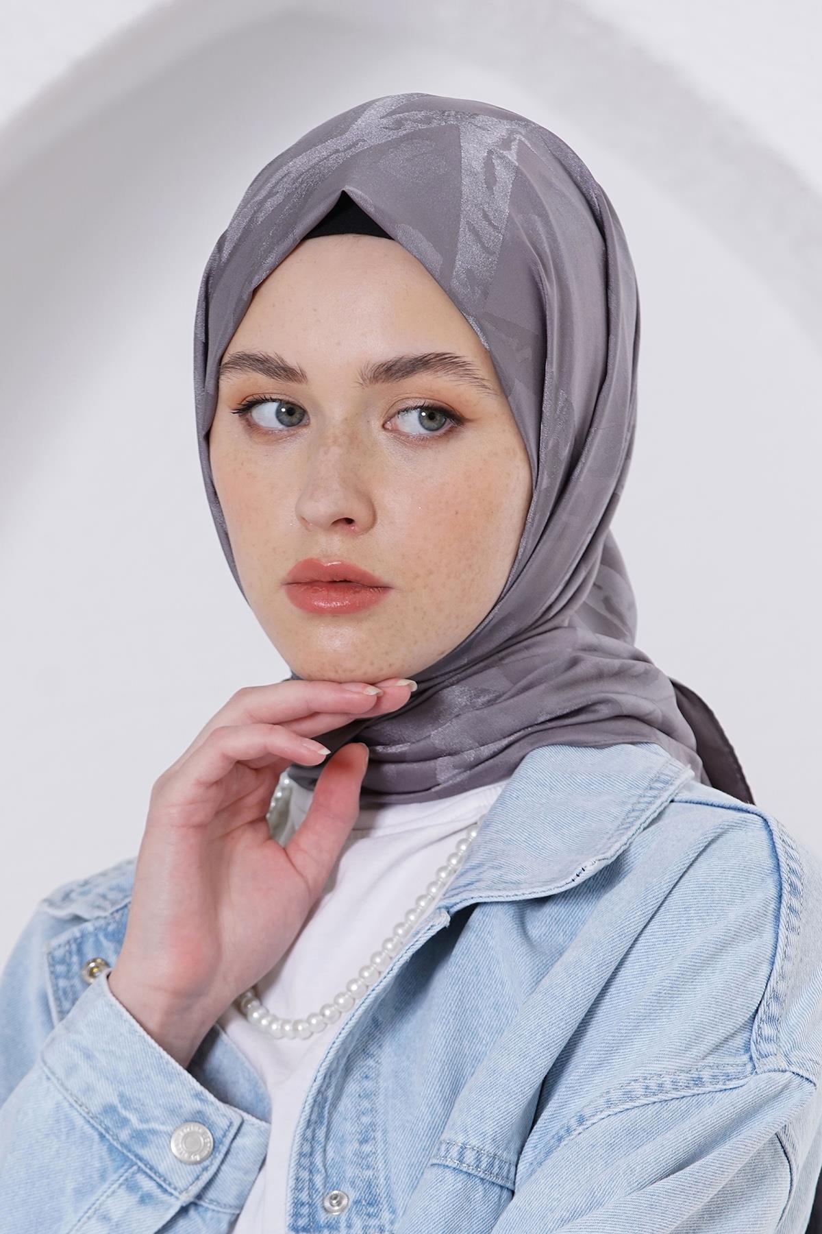 Loryan Scarf Jakar Şal - Delta Floş Jakar Şal 4299 Füme