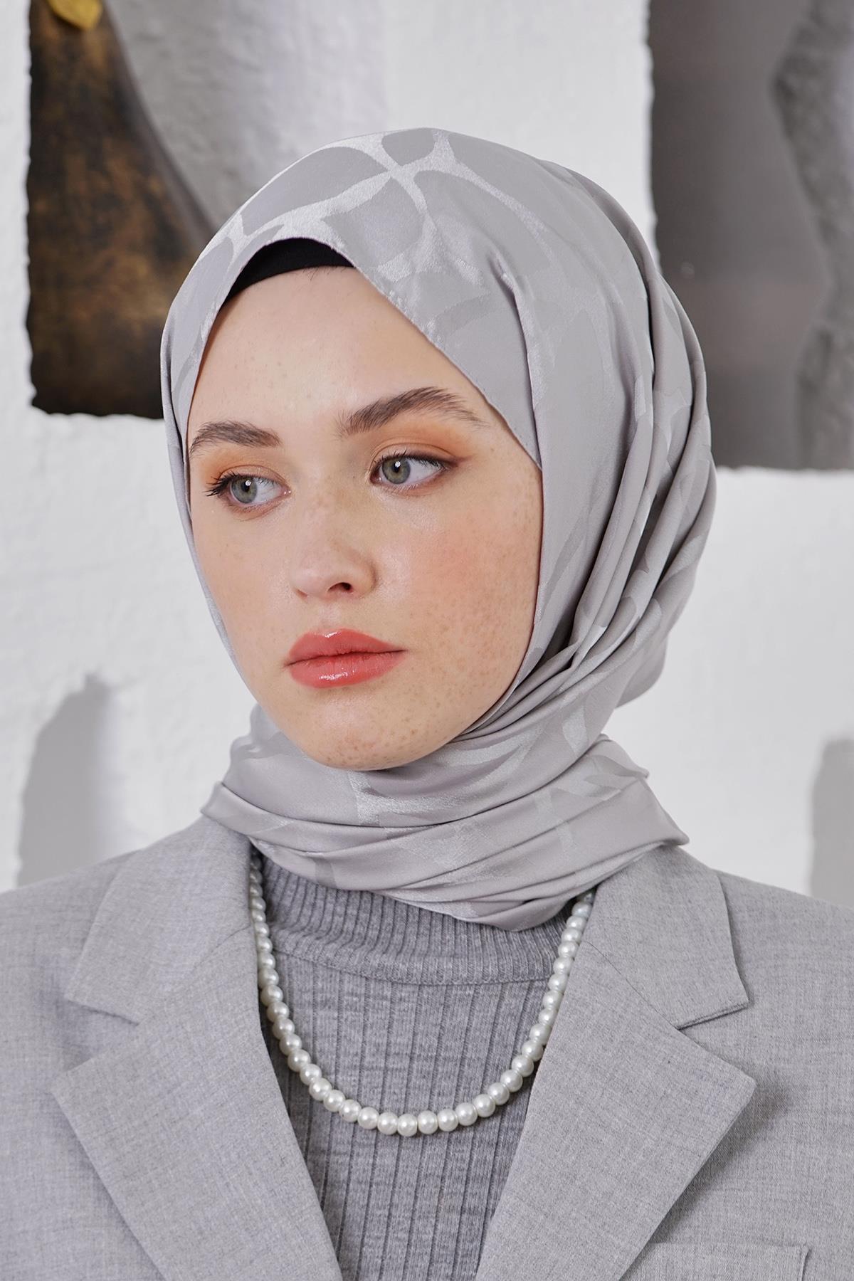Loryan Scarf Jakar Şal - Stone Floş Jakar Şal 4312 Gri