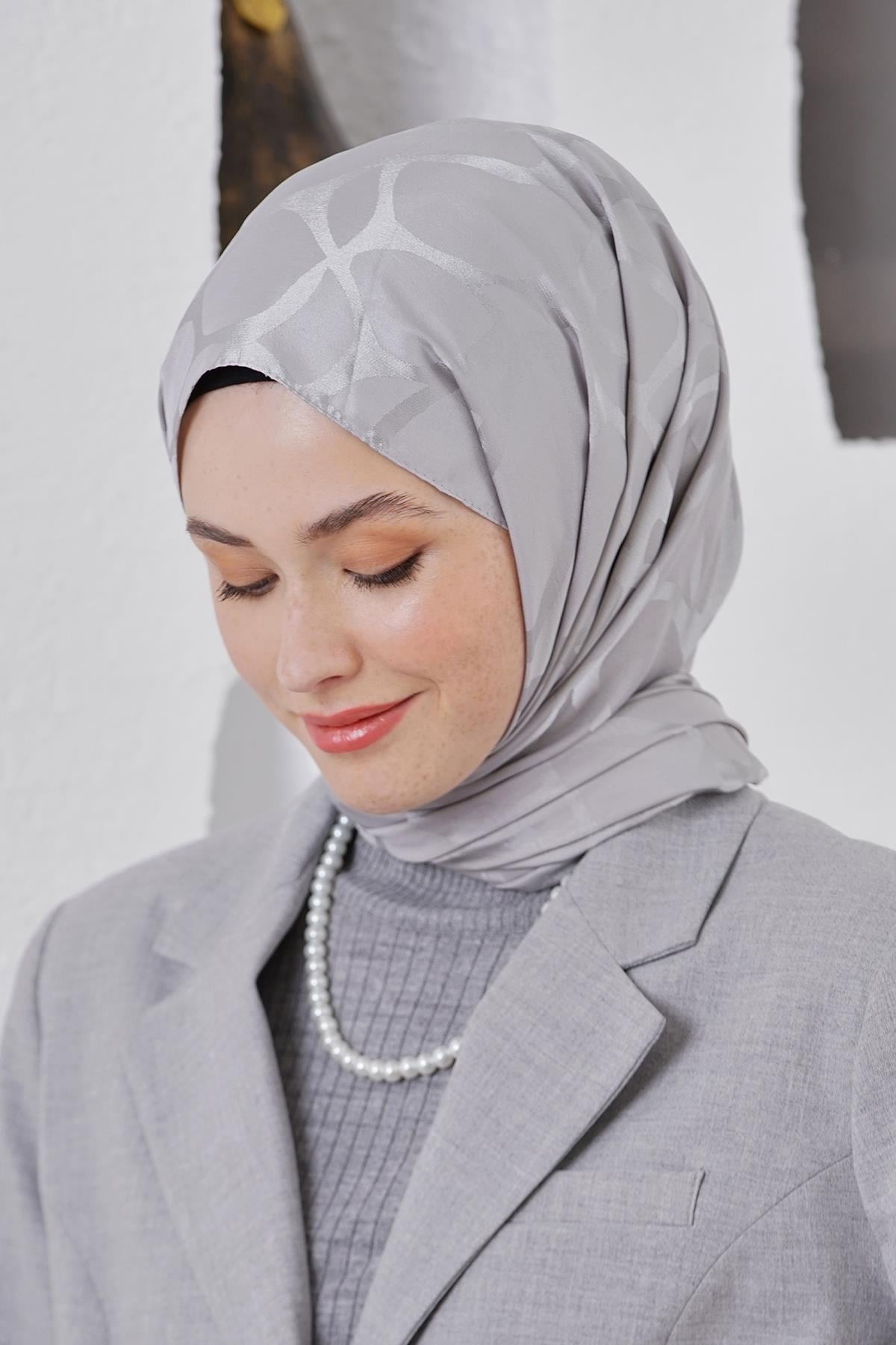 Loryan Scarf Jakar Şal - Stone Floş Jakar Şal 4312 Gri
