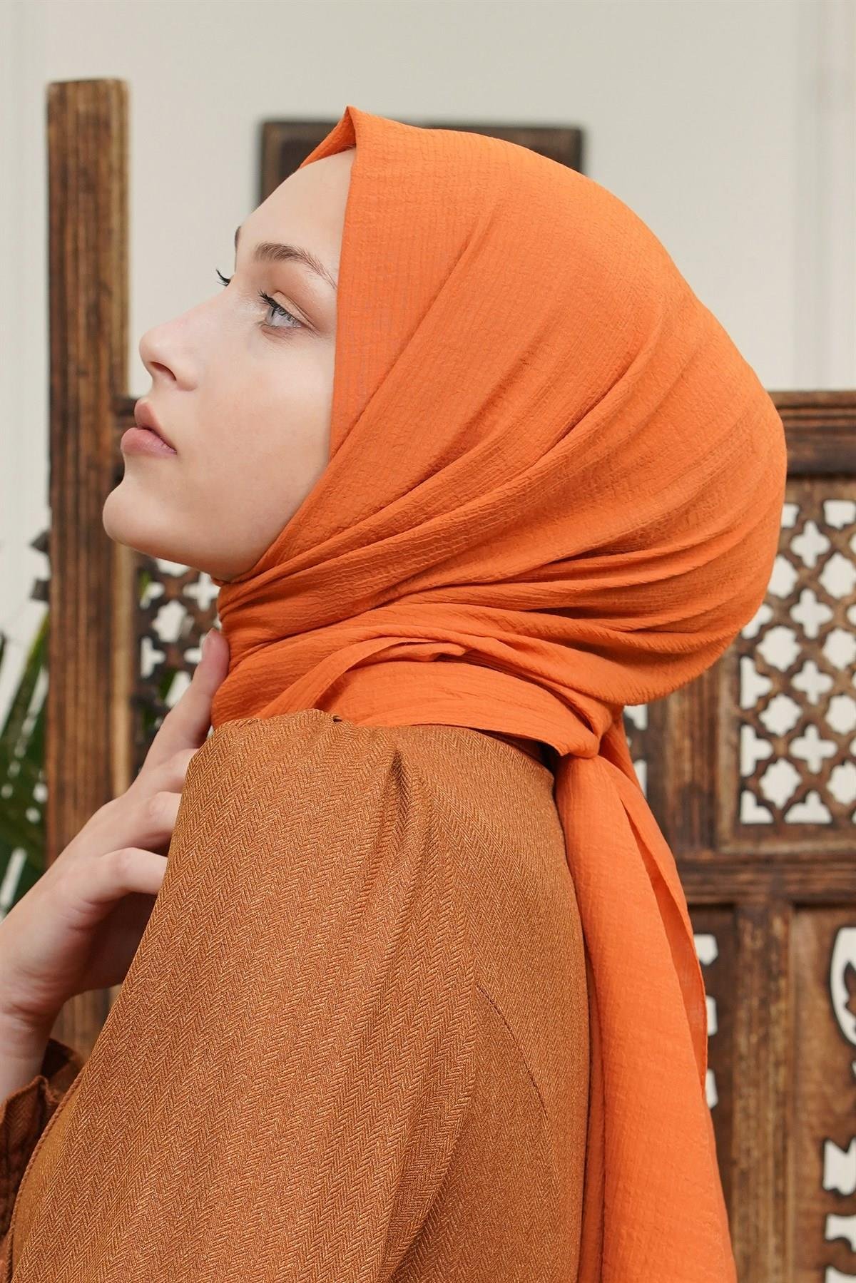 Loryan Scarf Tek Renk, Pamuklu Shimmer Şal Tarçın